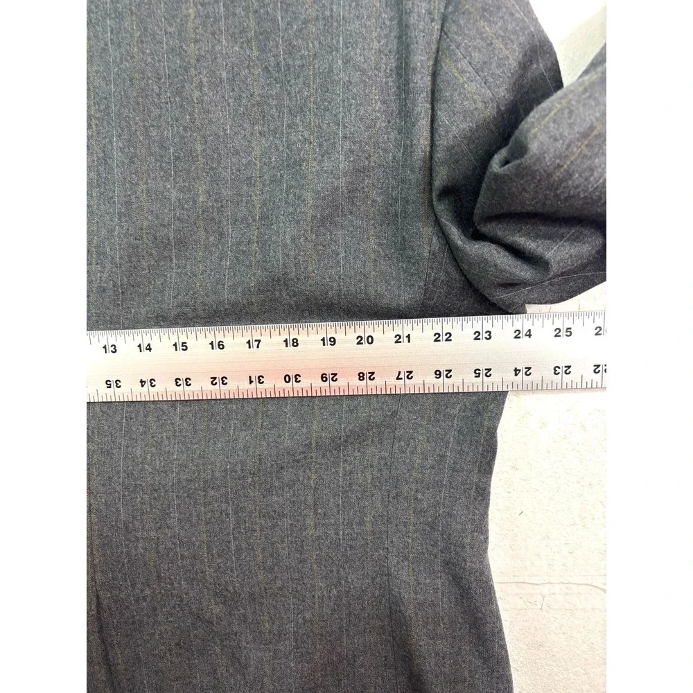 vtg USA Made 46R 40x30 Gray Tan Stipe Flannel Wool 2pc Pant Suit Pleated Cuffed
